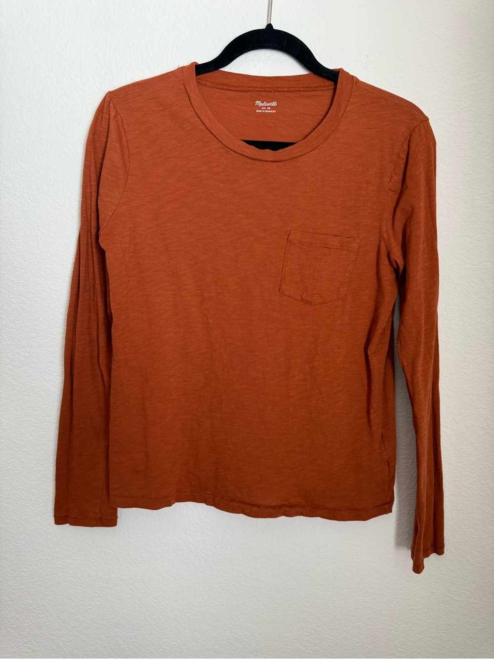 Madewell | Women’s Burnt Orange Size M 100% Cotton Long-Sleeve With Pocket Tee